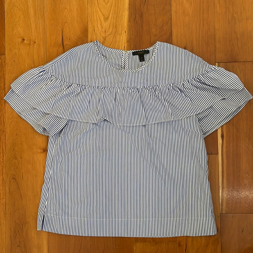 JCrew White and Blue Striped Top- Size 8